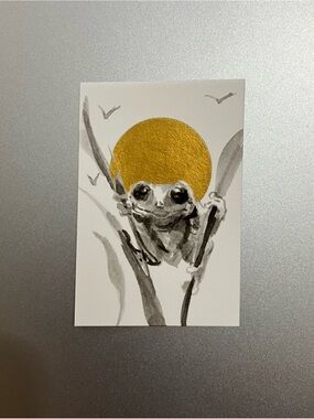 Original tree frog painting miniature realism art sumi-e style ink artwork USA